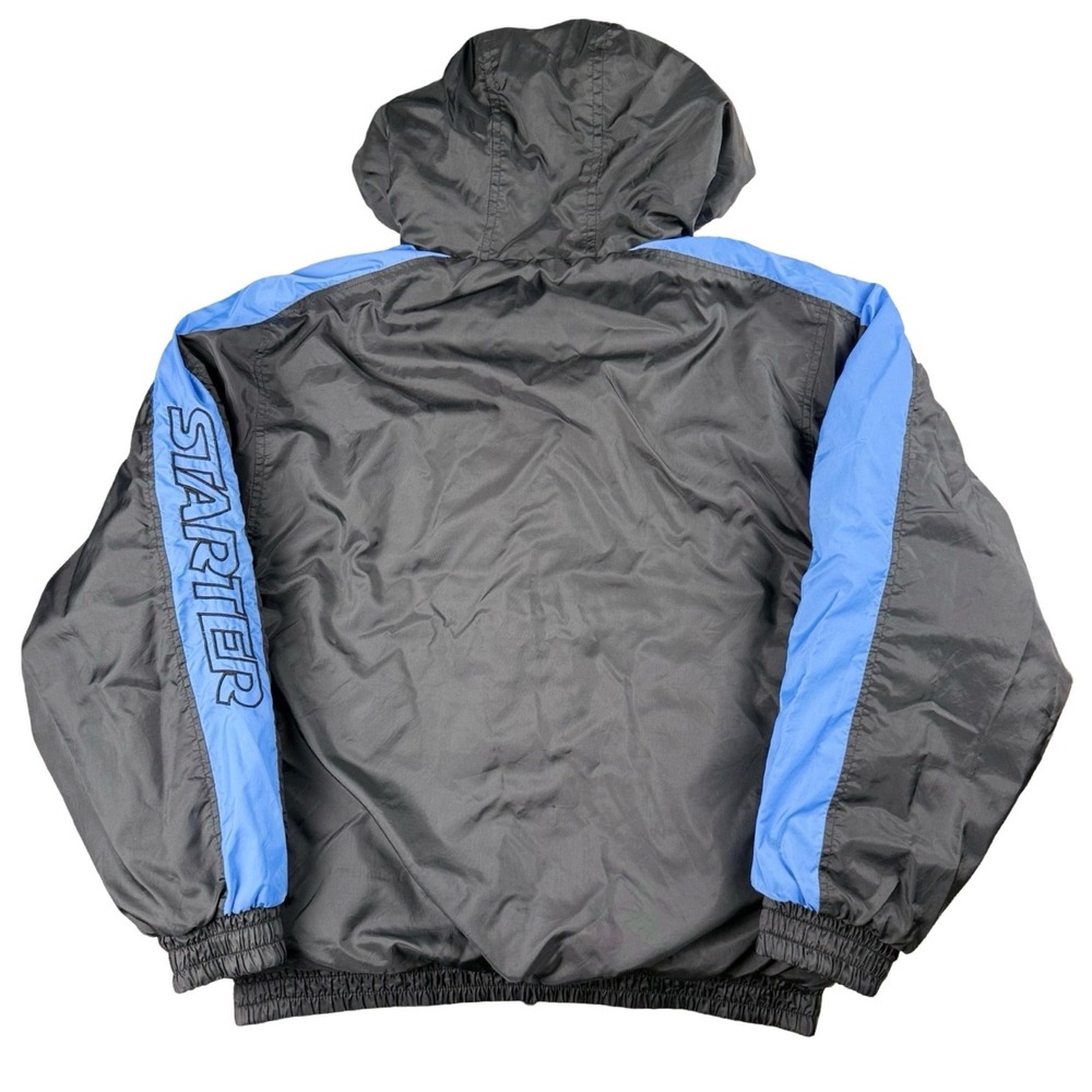 Starter Reversible Puffer‎ Jacket Hooded Black Gray Blue Vintage - Picture 4 of 9